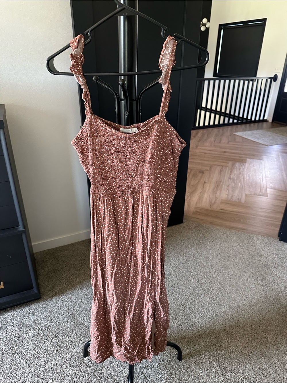 Lush Dusty Rose Polka Dot Smocked Maxi Dress